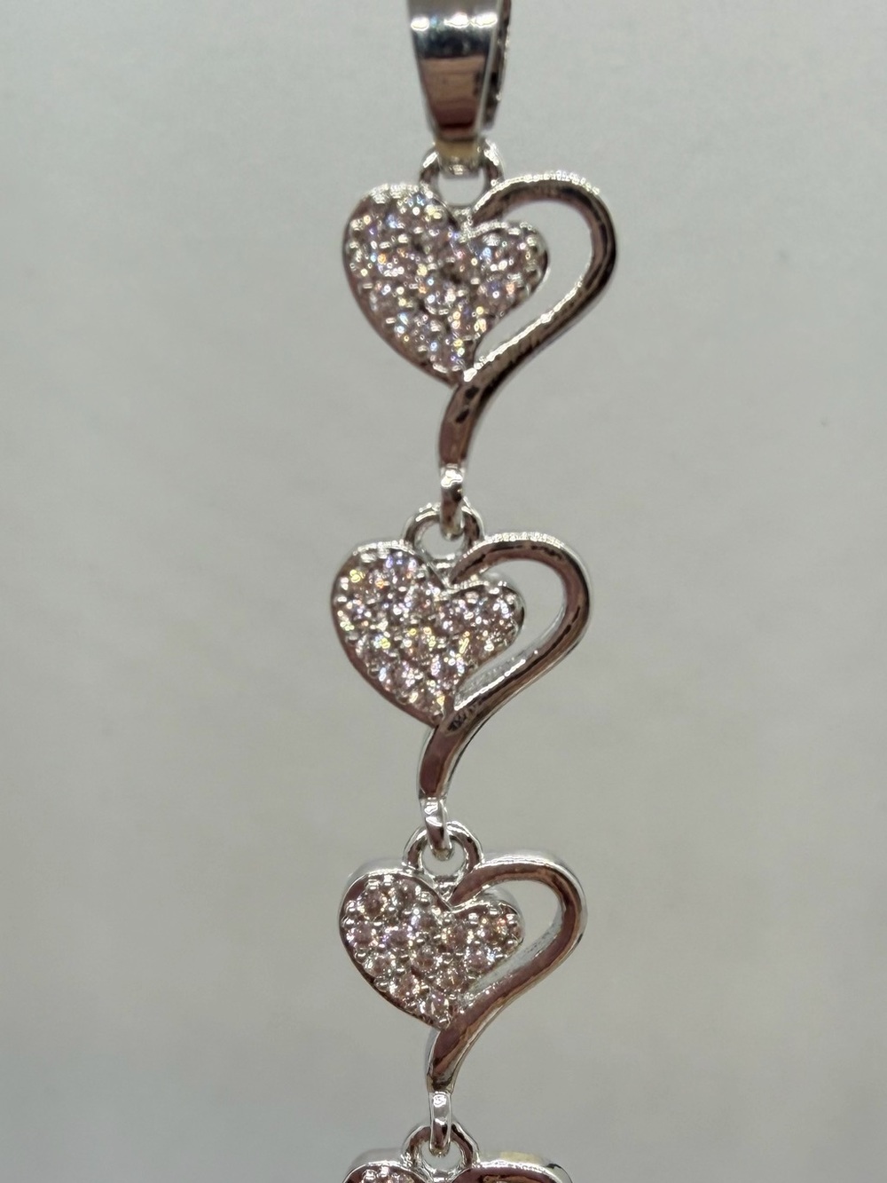 Silver Heart Link Pendant Necklace with Crystal Accents